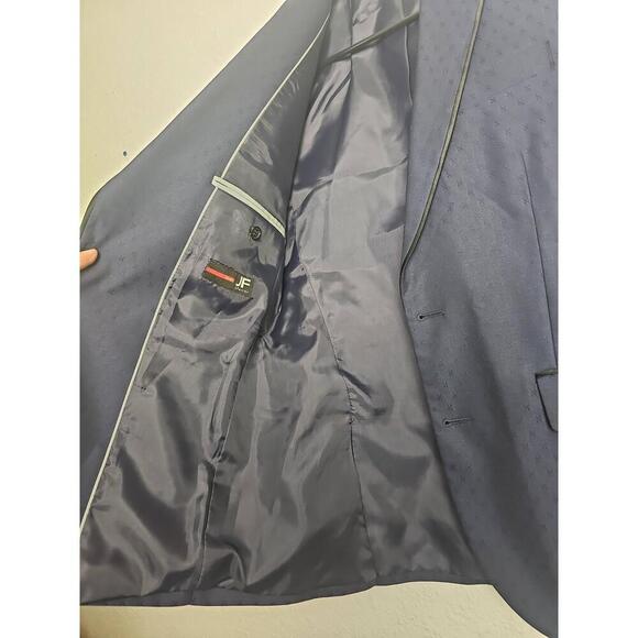 J Ferrar Youth Short Slim Tipped Small Blue Jaquard Dot Blazer Suit Jacket - Picture 3 of 9